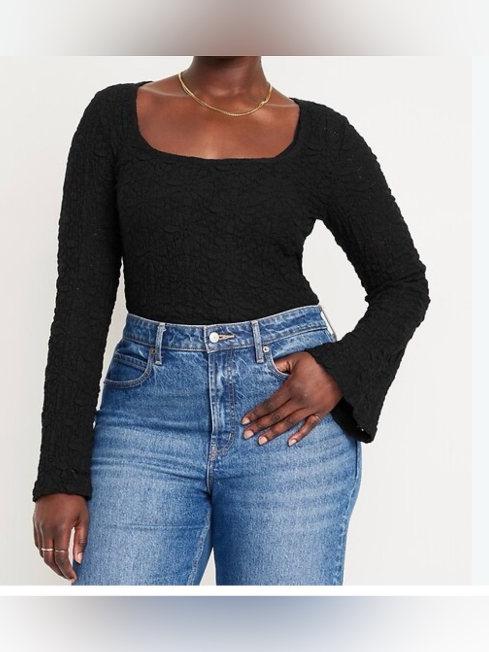 Old Navy Textured Semi Sheer Lace Scoop Neck Whimsigoth Top Flare Sleeve Medium